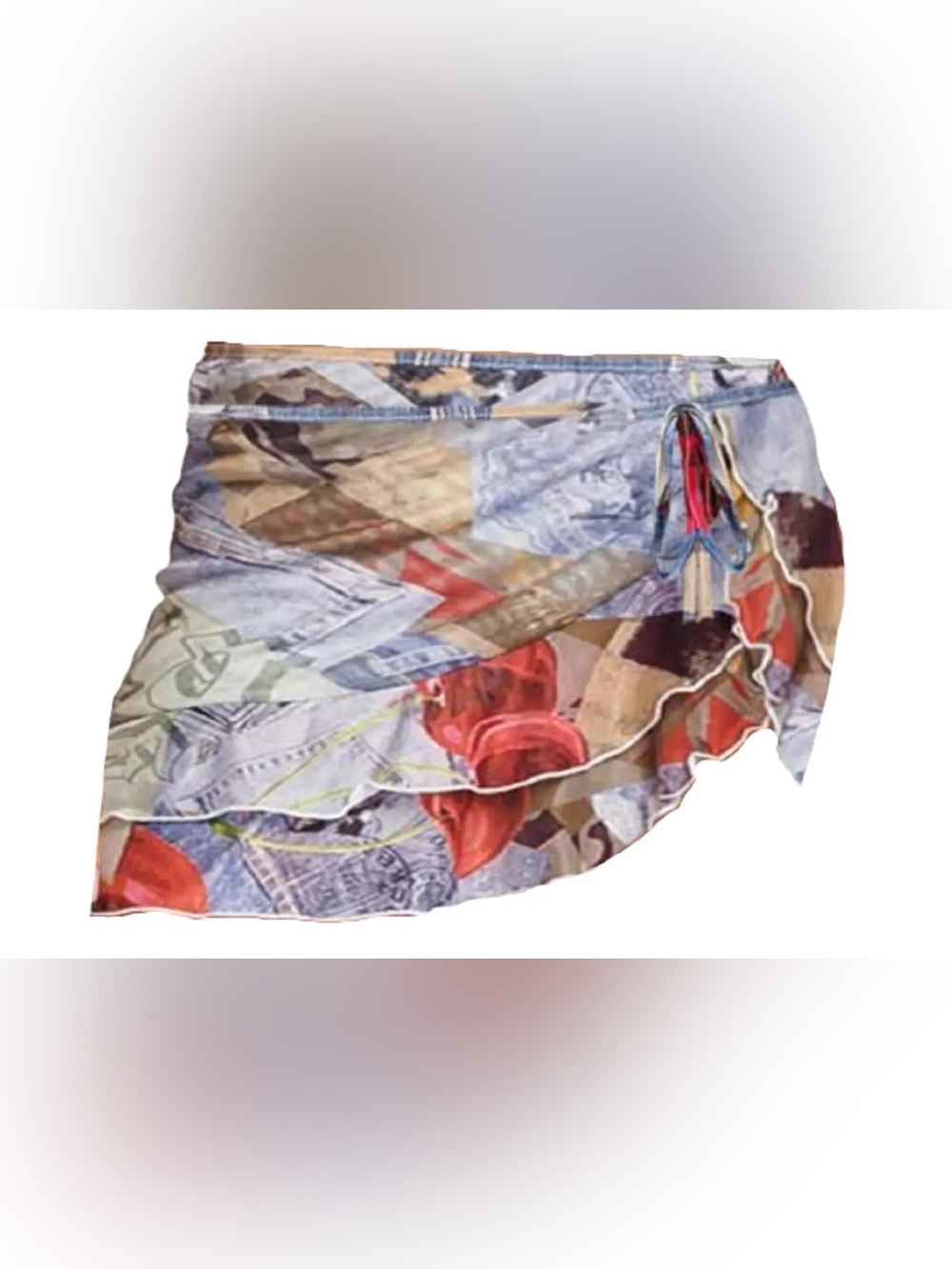 I.AM.GIA Sheer Wrap Skirt with Red Rose and denim print